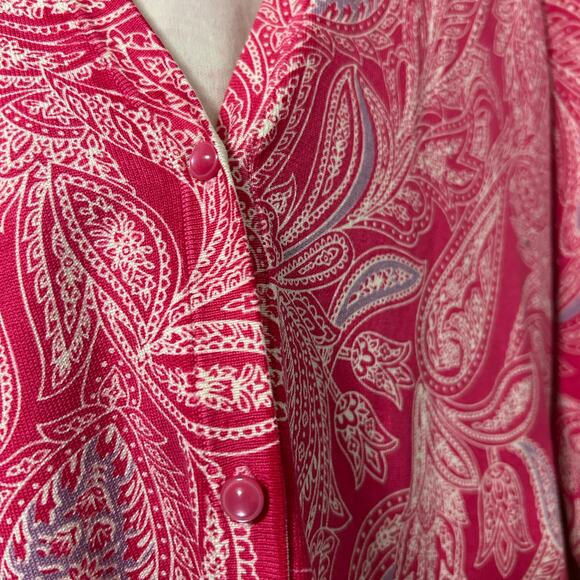 Jones New York Paisley Silk Blend Cardigan Women’s Medium Pink Purple Knit - Picture 4 of 7
